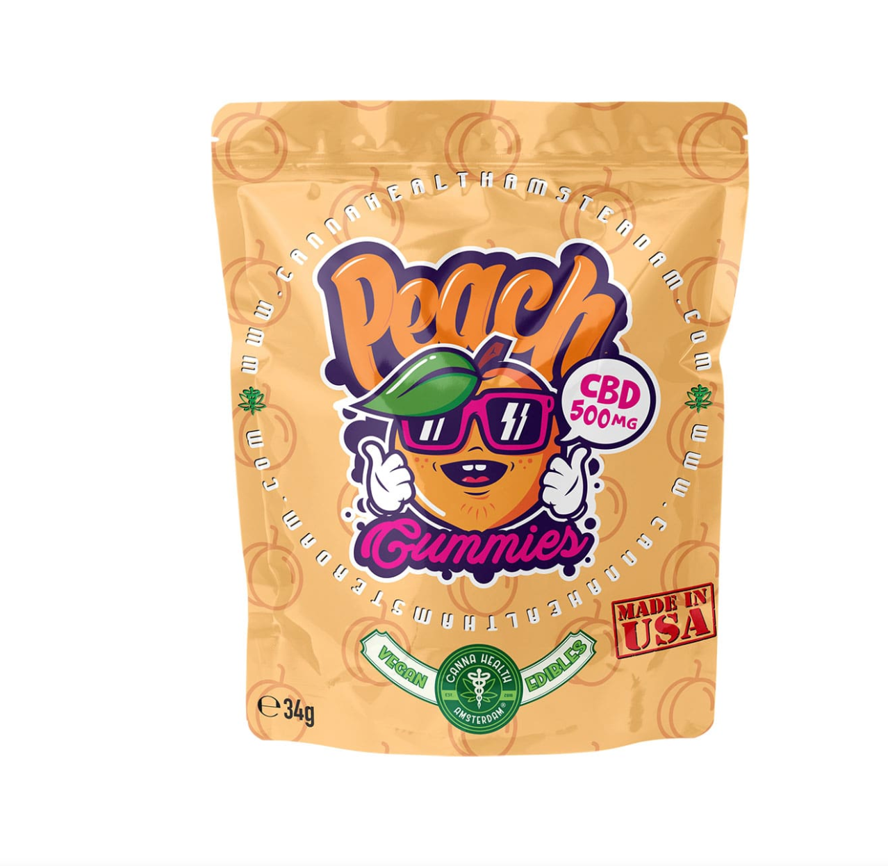 VEGAN CBD GUMMIES PEACH 500 mg CBD
